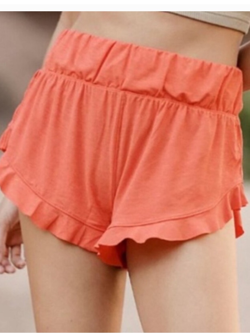 FP Movement by Free People High-Waist Ruffled Coral-Orange Shorts